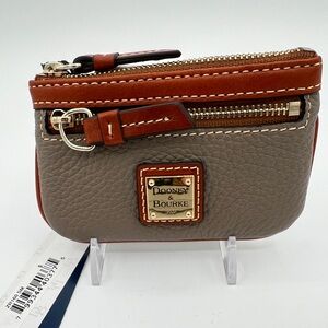 Pebble Grain Leather Coin Case Smoke NWT